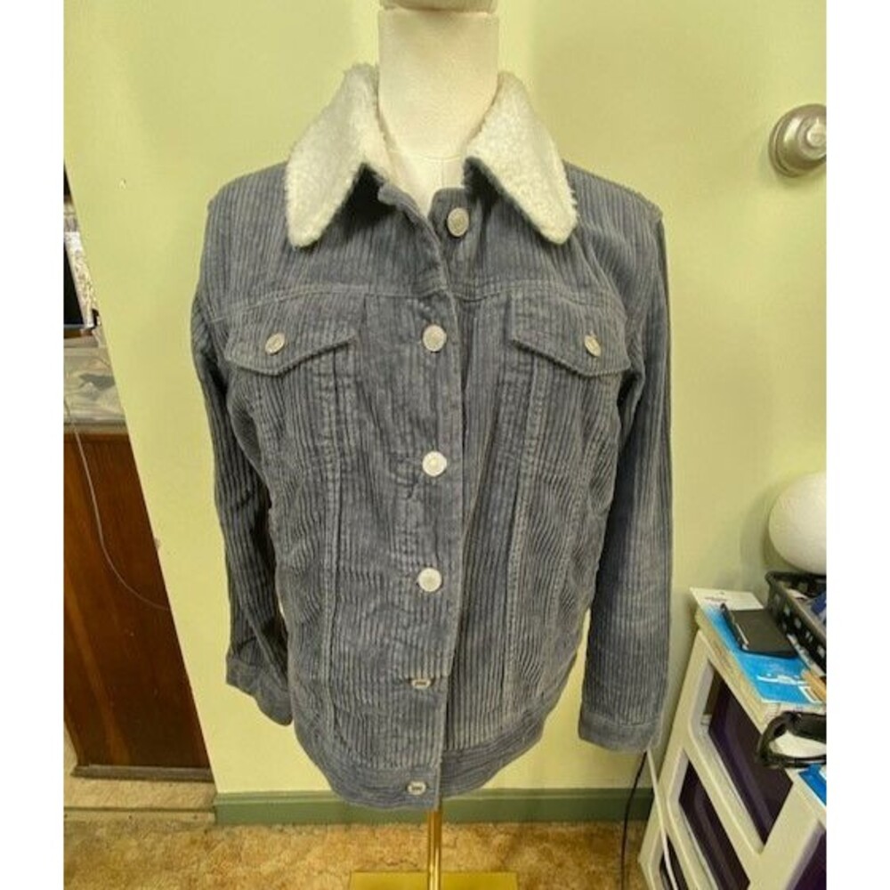 PacSun Women's Size S Gray Wide Wale Corduroy Sherpa Fleece Lined Trucker Jacket
